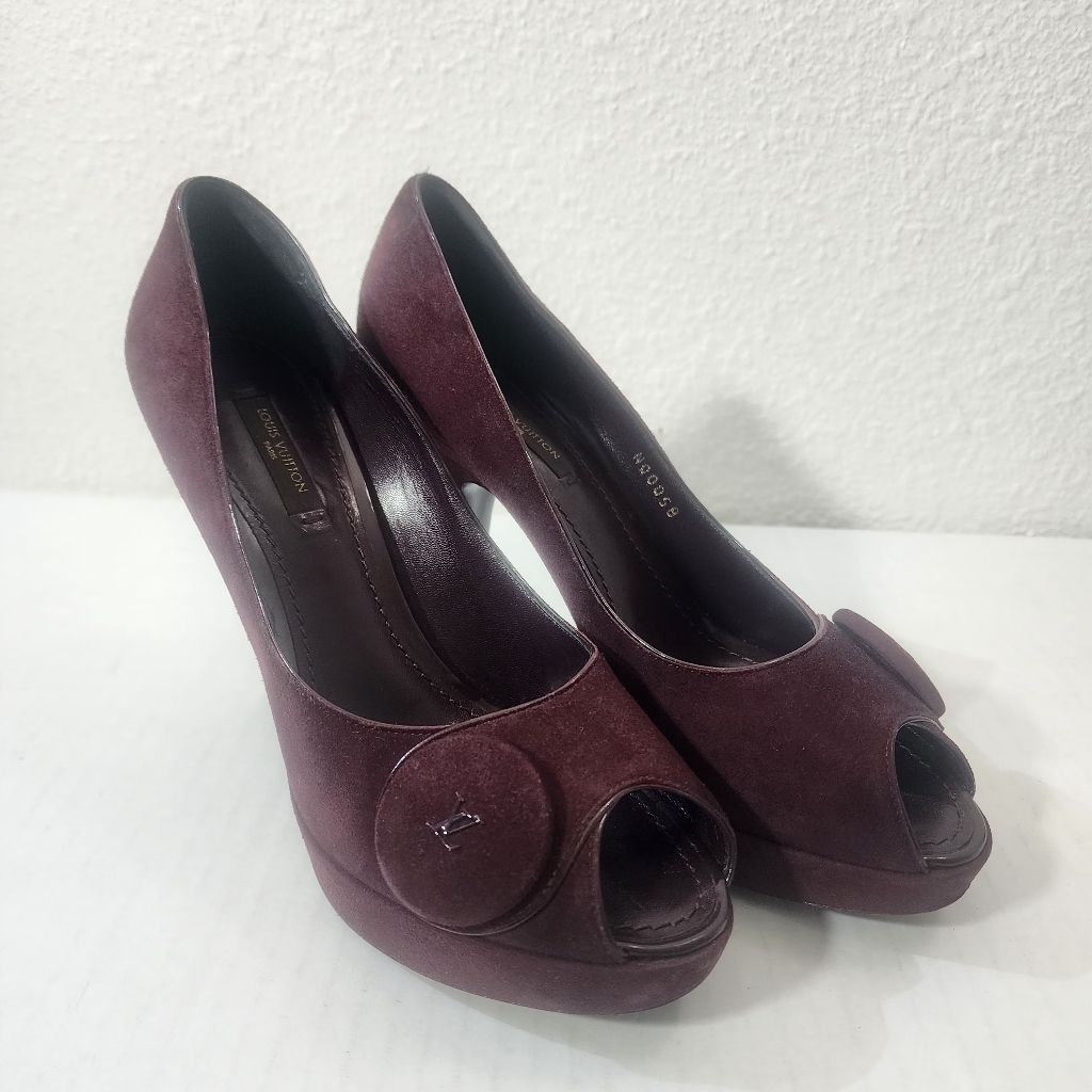 Louis Vuitton Platform Peep Toe Pumps Burgundy Suede Stiletto Heels Size 37